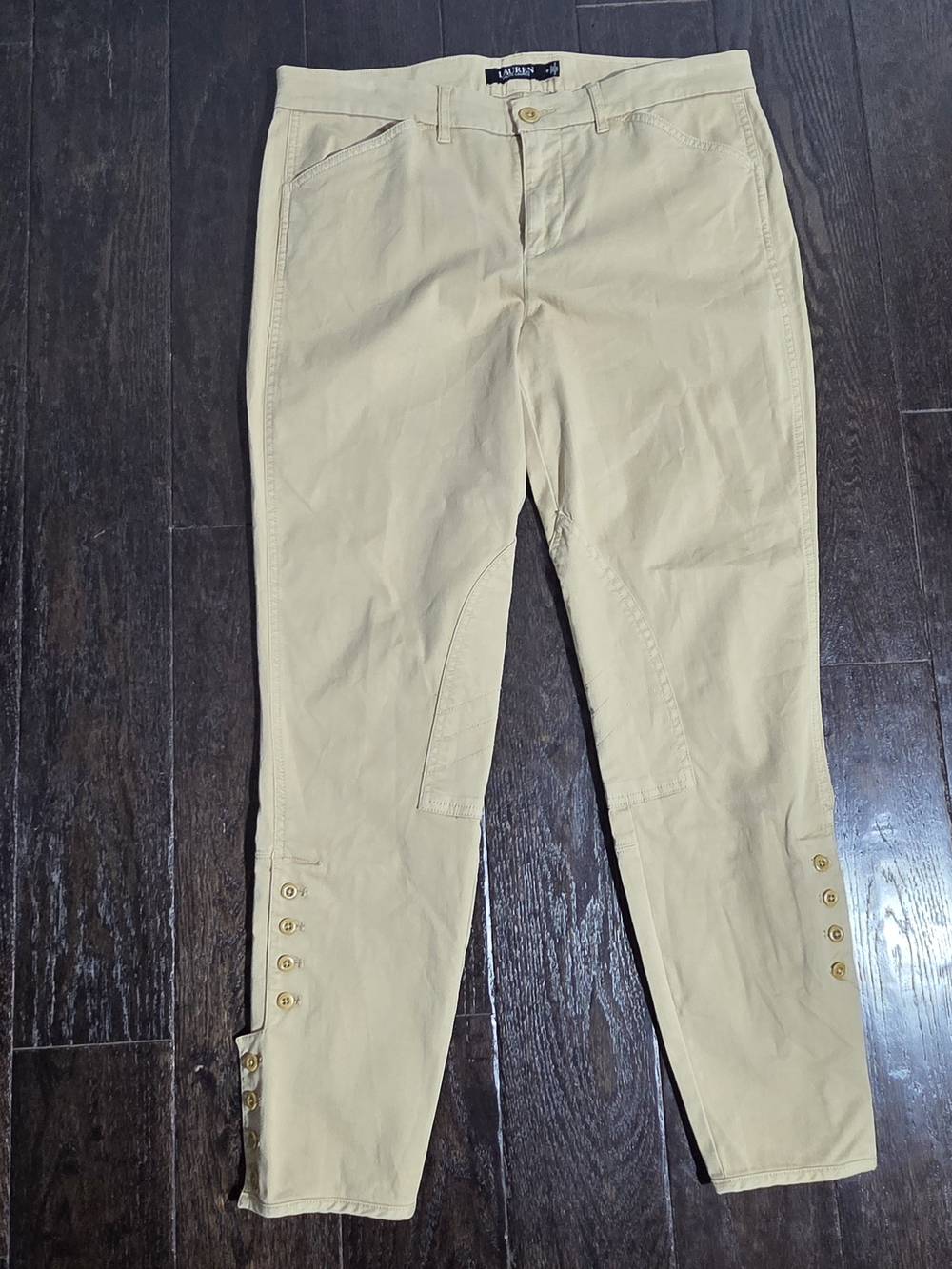 Lauren RALPH LAUREN Womens Khaki Tapered Button Ankle PANTS Riding Slacks 10